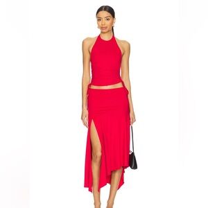 Superdown Vibrant Red High-Low Skirt Set